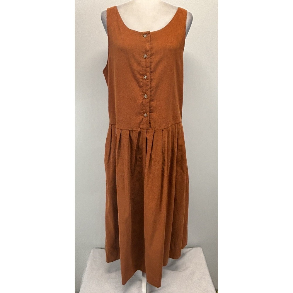 Vtg Fenwick Corduroy Jumper Midi Dress Sz 14 Women's Pockets Sleeveless Made USA